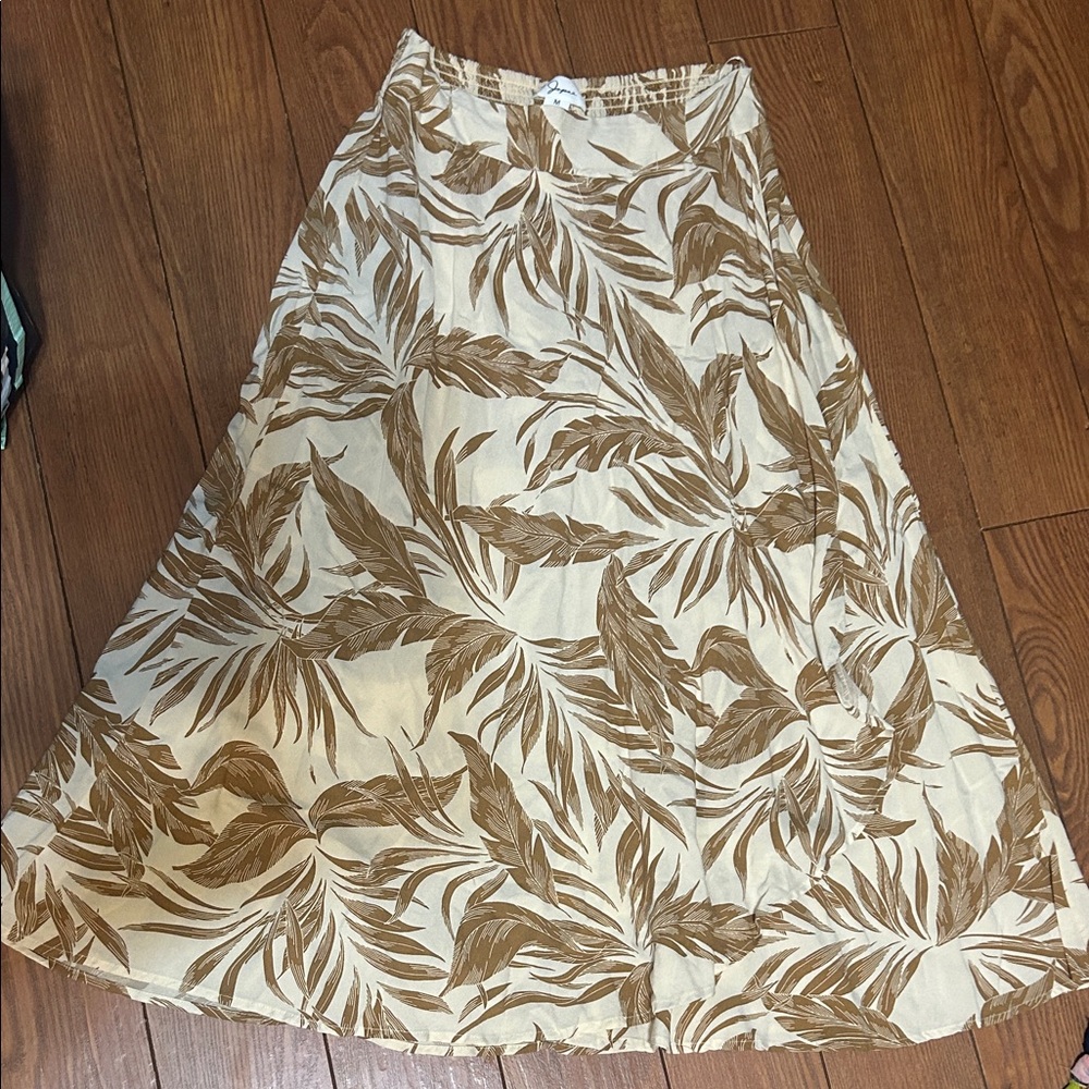 Jopna Brown Leaf Print A-Line Skirt